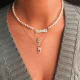 Name Letters Pearl Necklace Personalized Choker Necklaces