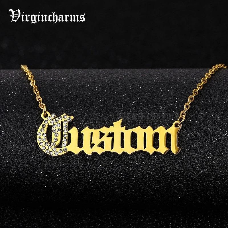 Crystal Zircon Letter Pendant Name Stainless Steel Necklaces for Women