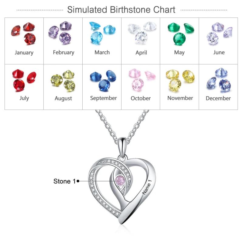 Personalized Heart Pendant Necklace Birthstone Engraved Name
