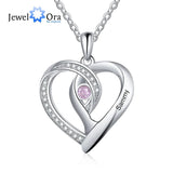 Personalized Heart Pendant Necklace Birthstone Engraved Name