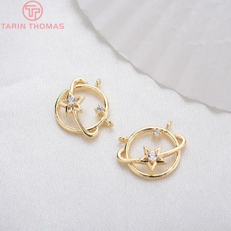 6PCS 11x14MM Brass Planet with Star Charms Pendants