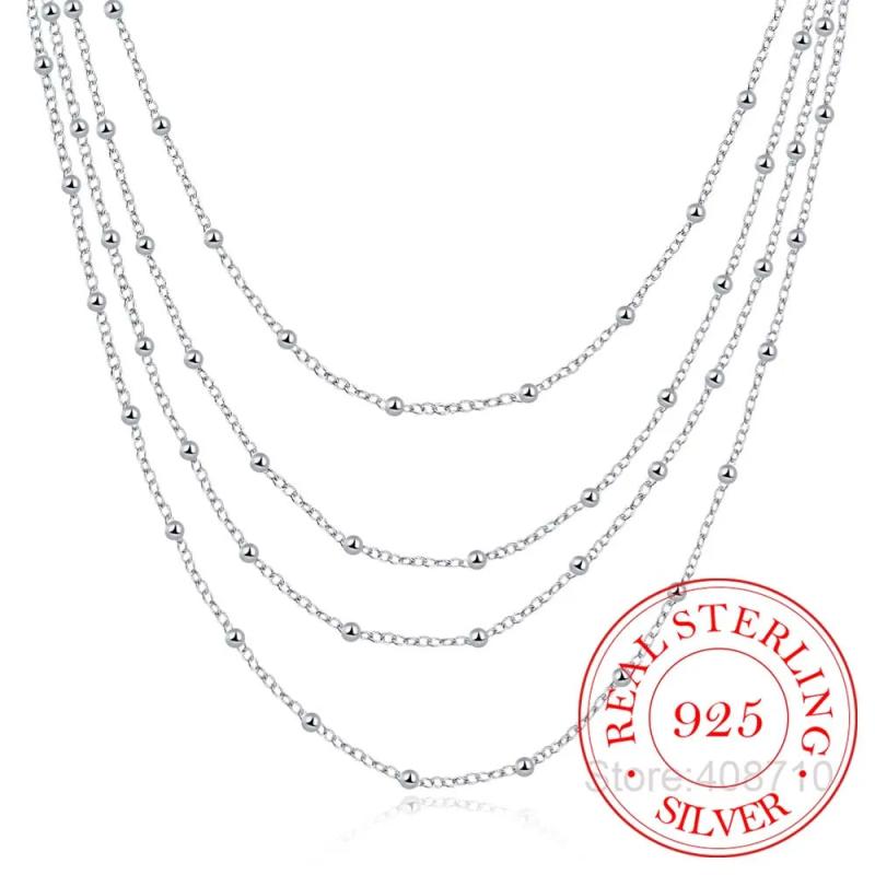 925 Silver Multilayer Beads Chain Necklace Wedding Party