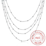 925 Silver Multilayer Beads Chain Necklace Wedding Party