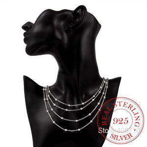 925 Silver Multilayer Beads Chain Necklace Wedding Party