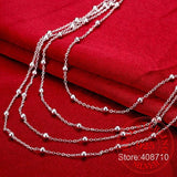 925 Silver Multilayer Beads Chain Necklace Wedding Party