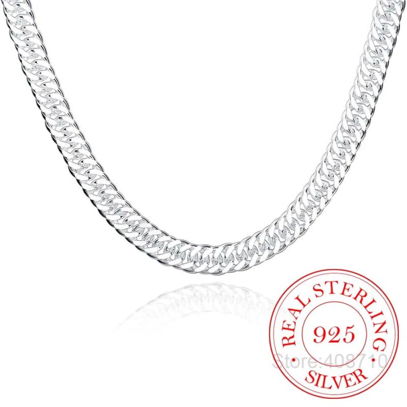 925 Silver Men's 10mm Chain Necklace 24inch Choker Male Jewelry