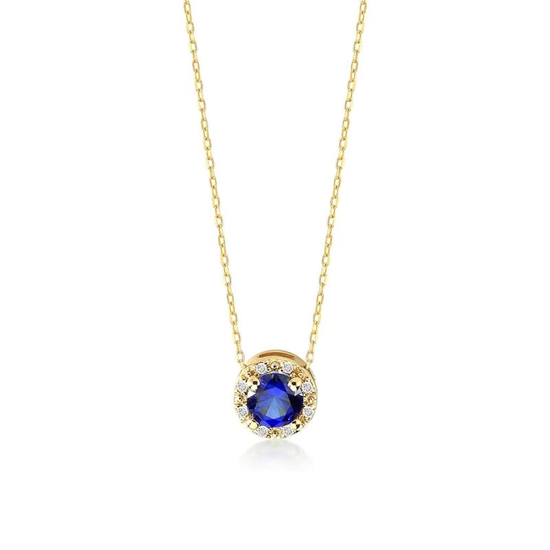 925 Silver Gem Necklace Round Pendant Long Chain Wedding Jewelry