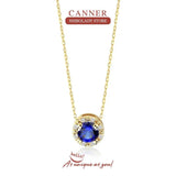 925 Silver Gem Necklace Round Pendant Long Chain Wedding Jewelry
