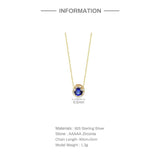 925 Silver Gem Necklace Round Pendant Long Chain Wedding Jewelry