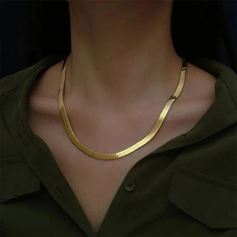 925 Silver 24K 4MM Flat Chain Necklace for Women Wedding Gift Choker