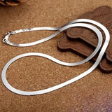 925 Silver 24K 4MM Flat Chain Necklace for Women Wedding Gift Choker