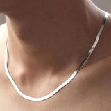 925 Silver 24K 4MM Flat Chain Necklace for Women Wedding Gift Choker