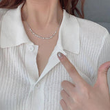 925 Silver Square Sparkling Chain Necklace for Women