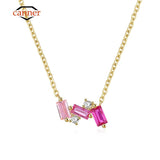 Rose Pink Zircon Pendant 925 Sterling Silver Necklace for Women