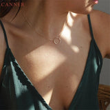 925 Sterling Silver Hollow Circle Necklace Women Choker