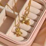 Waterproof Puppy Teddy Bear Pendant Necklace Snake Chain Dog Animal Jewelry