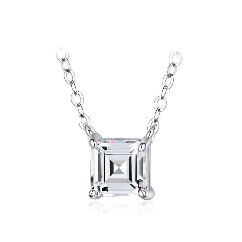 925 Silver Square Emerald CZ Necklace Pendant Women Wedding Jewelry