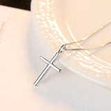 Minimalism Cross 925 Sterling Silver Pendant Necklace For Women Statement Gift