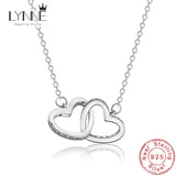 Double Heart Zircon Pendant Necklace 925 Sterling Silver Rose Rhinestone Jewelry
