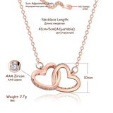 Double Heart Zircon Pendant Necklace 925 Sterling Silver Rose Rhinestone Jewelry