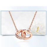 Double Heart Zircon Pendant Necklace 925 Sterling Silver Rose Rhinestone Jewelry
