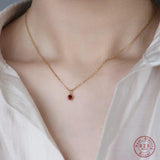 Mini Red Green Zircon Pendant Necklace 925 Sterling Silver Clavicle Chai