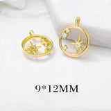 4PCS 9x12MM 24K Brass Round Circle Star Charms Pendants