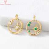 4PCS 9x12MM 24K Brass Round Circle Star Charms Pendants
