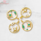 4PCS 9x12MM 24K Brass Round Circle Star Charms Pendants