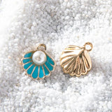 10pcs Seashells Pearl Pendants Enamel Charm DIY Making Jewelry