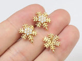 6pcs CZ Snowflake Stud Earrings, Dainty Christmas Earrings, Real 14K plated
