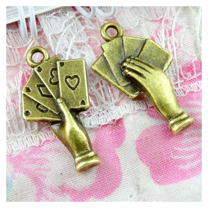 50pcs Poker Charms Antique Silver/Bronze Plated Four Aces Hand Cards