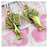 50pcs Poker Charms Antique Silver/Bronze Plated Four Aces Hand Cards