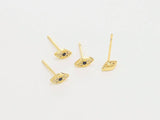 6pcs CZ Evil Eye Stud Earrings, Plated, Marquise Earring Post, GS075
