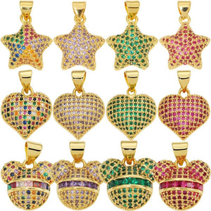 18K Plated CZ Love Heart Mouse Moon Star Charms For DIY Jewelry