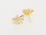 6pcs CZ Pave Flower Stud Earrings, Real Plated, Half Sun Earrings