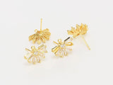 6pcs CZ Pave Flower Stud Earrings, Real Plated, Half Sun Earrings