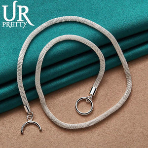 925 Sterling Silver 4mm Network Chain Necklace 18 Inch for Women