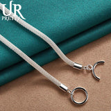 925 Sterling Silver 4mm Network Chain Necklace 18 Inch for Women
