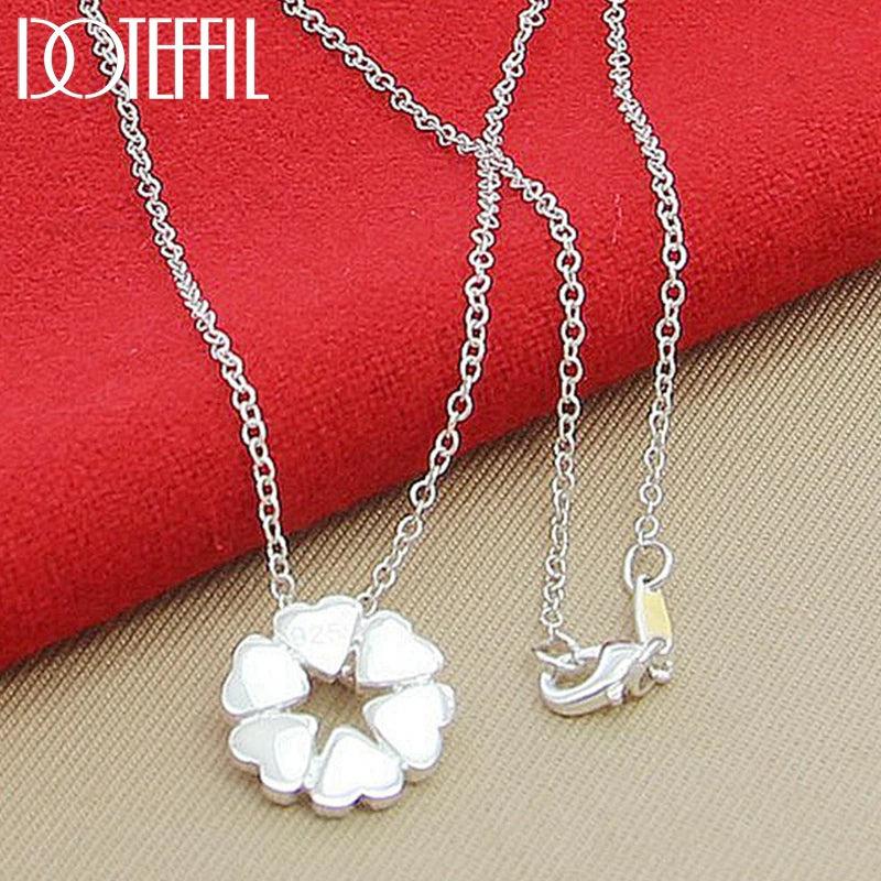 925 Silver Heart Clover Pendant Necklace 18 Inch Chain Wedding Jewelry