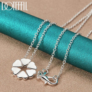 925 Silver Heart Clover Pendant Necklace 18 Inch Chain Wedding Jewelry