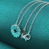 925 Silver Heart Clover Pendant Necklace 18 Inch Chain Wedding Jewelry