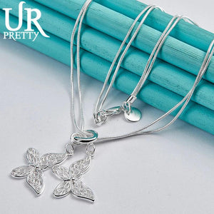 925 Sterling Silver Two Butterfly Necklace 18 Inch Chain for Woman