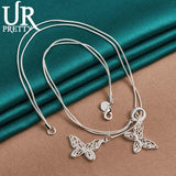 925 Sterling Silver Two Butterfly Necklace 18 Inch Chain for Woman