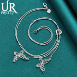 925 Sterling Silver Two Butterfly Necklace 18 Inch Chain for Woman