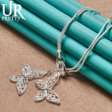 925 Sterling Silver Two Butterfly Necklace 18 Inch Chain for Woman