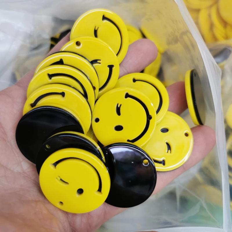10pcs 30-45mm Double Black Yellow Smile Face Pendant for Necklace Making