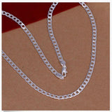 925 Silver 18in 4MM Flat Sideways Chain Necklace Wedding Jewelry