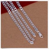 925 Silver 18in 4MM Flat Sideways Chain Necklace Wedding Jewelry