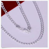 925 Silver 18in 4MM Flat Sideways Chain Necklace Wedding Jewelry